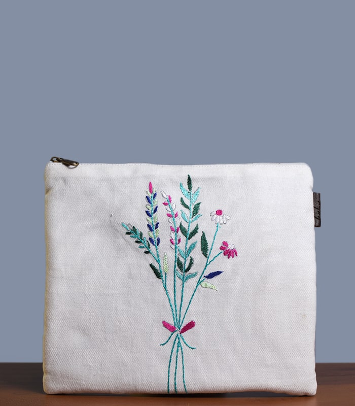 Hand sozni work Pure cotton multi-purpose pouch with lining - Multicolored