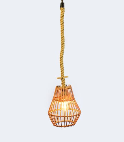 Willow Wicker Sticks Hanging Lamp Shade - With 4-Watts e27 LED Yellow-Amber Vintage Bulb and Jute Rope 2