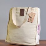 Side Design Hand Sozni Work Pure Cotton Tote Bag With Lining (Side Gusset)