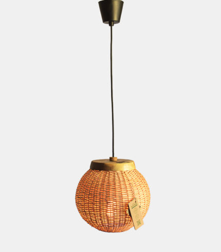 Willow Wicker sticks Hanging Lamp shade with 4-Watts e27 LED Yellow-Amber vintage Bulb and natural rope