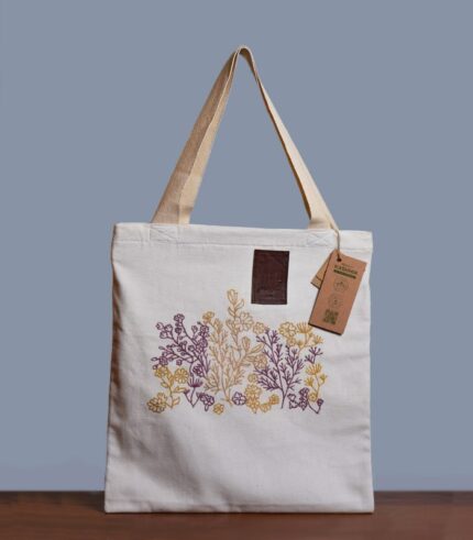 Hand sozni work Pure cotton Tote bags with lining (without gusset)- floral design