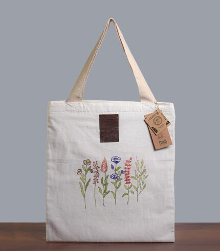 Hand sozni work Pure cotton Tote bags with lining (without gusset) - multicolored