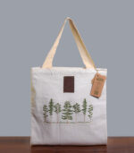 Beige-Green Hand sozni work Pure cotton Tote bags with lining (without gusset)