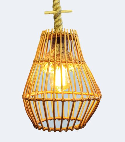 Willow Wicker Sticks Hanging Lamp Shade - With 4-Watts e27 LED Yellow-Amber Vintage Bulb and Jute Rope