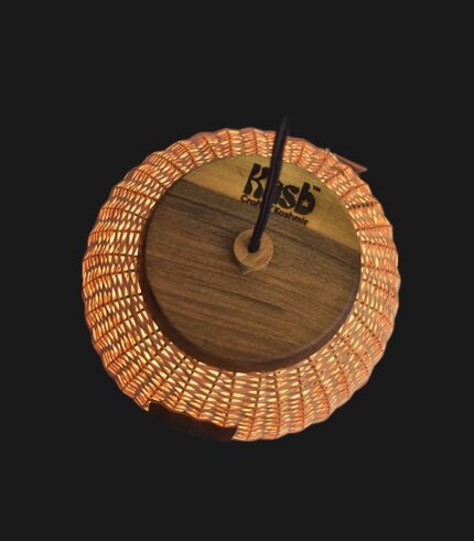 Hanging Willow Wicker Lamp Shade - With Walnut Wood Top (Vintage bulb + Decorative E27 holder) 2