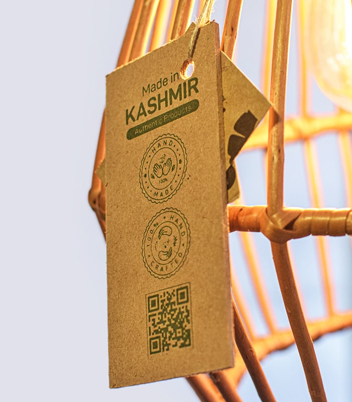 Willow Wicker Sticks Hanging Lamp Shade - With 4-Watts e27 LED Yellow-Amber Vintage Bulb and Jute Rope 3