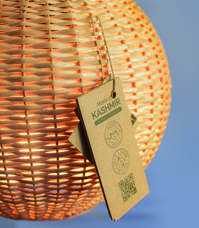 Hanging Willow Wicker Lamp Shade - With Walnut Wood Top (Vintage bulb + Decorative E27 holder) 3