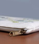 Hand Sozni Work Pure Cotton Make-Up Pouch - With Lining (Beige-Green) 4