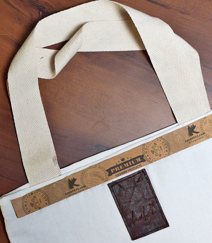 Hand Sozni Work Pure Cotton Tote Bags With Lining (Bottom Gusset) - Front Design 4