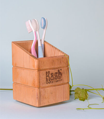 Handmade Deodar Wood Toothbrush and Toothpaste Holder (Waterproof Washroom Accessories Holder) 3