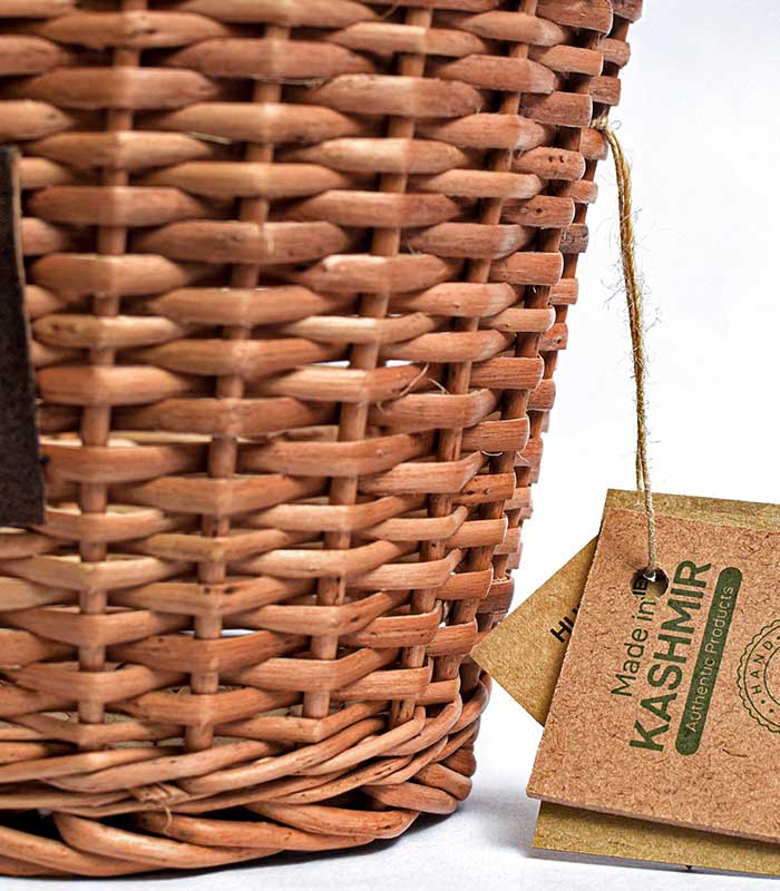 Willow Wicker Round Flower vase/Storage Box - With Pure Leather Handle