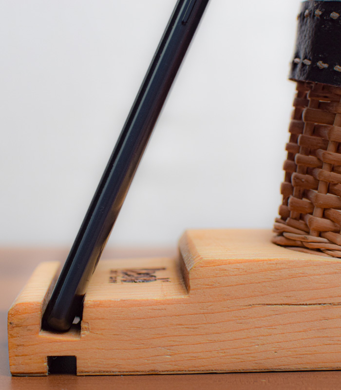 Deodar Wooden Mobile Stand With Willow Wicker Pen Holder (Waterproof Wood Product)