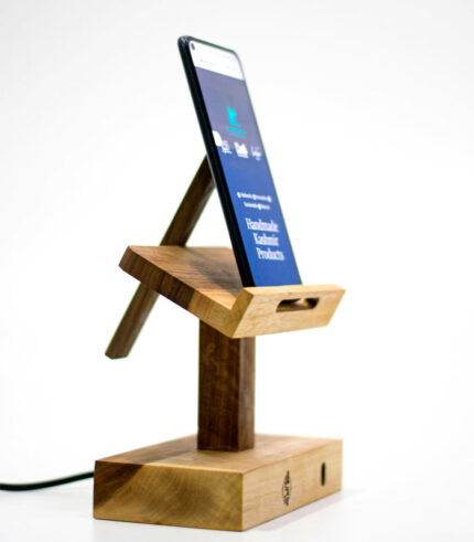 Walnut wood Mobile phone stand with USB Charging Port 3