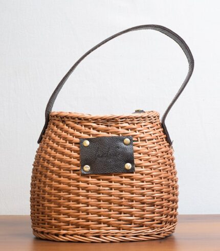 Willow Wicker Handbag - With Leather Strap, Zip, and Lining