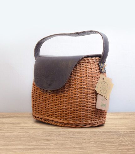 Hand-made Willow Wicker Ladies Fashion Bag - With Pure Leather Flap and Lining 2