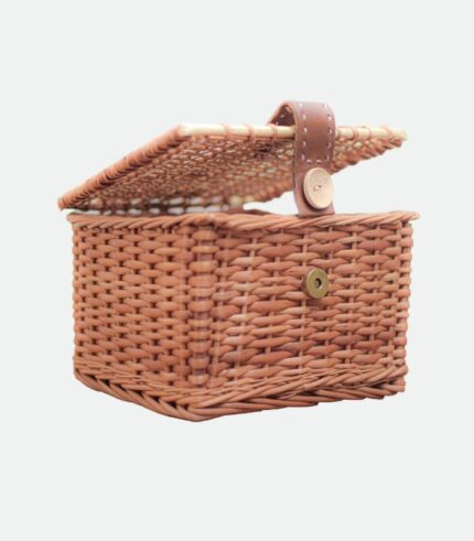 Willow Wicker Square Storage Box - With Leather Latch and Magnetic Lock 2