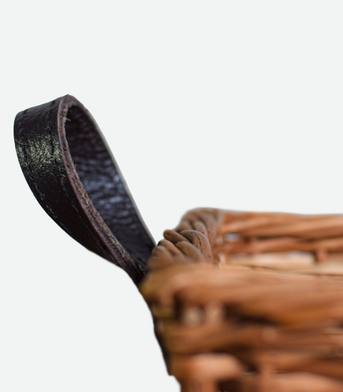 Willow Wicker Round Container/Flower vase - With Pure Leather Handle.