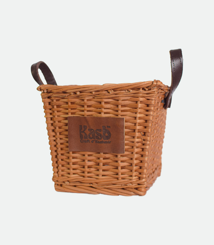 Willow Wicker Square Flower vase/Storage box - With Pure Leather Handles.