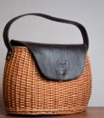 Hand-made Willow Wicker Ladies Fashion Bag - With Pure Leather Flap and Lining
