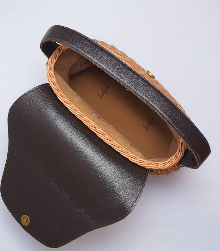 Hand-made Willow Wicker Ladies Fashion Bag - With Pure Leather Flap and Lining 3