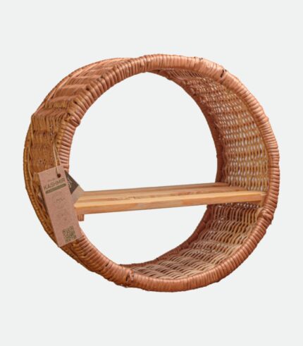 Willow Wicker Round Wall Hanging - With Wooden Shelf 2