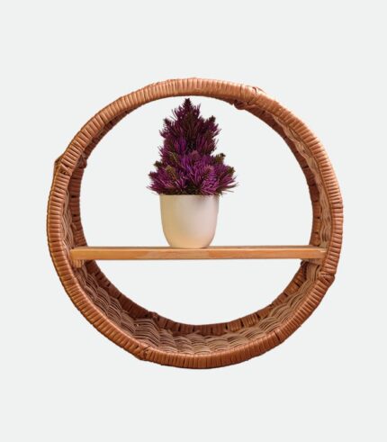 Willow Wicker Round Wall Hanging - With Wooden Shelf