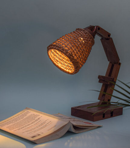 Walnut wood handmade with willow shade study lamp/ table lamp/ desk lamp