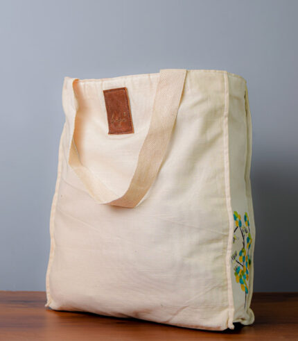 Side Design Hand Sozni Flower Work Pure Cotton Tote Bags