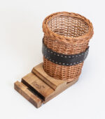 Walnut wood moble phone stand with willow wicker pen holder