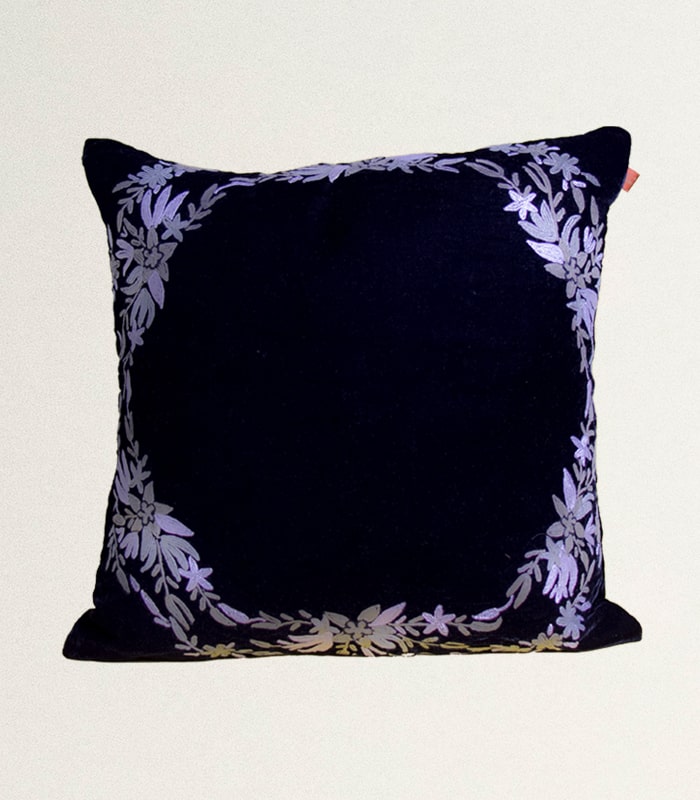 High-Quality Velvet Cushion Cover (Black-Grey) – With Hand Ari Work, Lining and Velvet Back