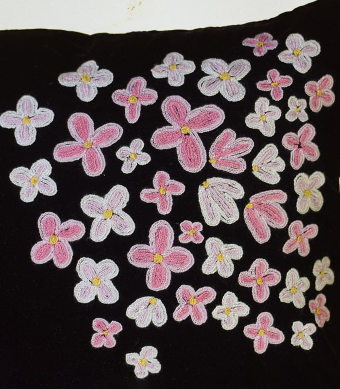 High-Quality Velvet Cushion Cover (Black-Pink) – With Hand Ari Work, Lining and Velvet Back 2