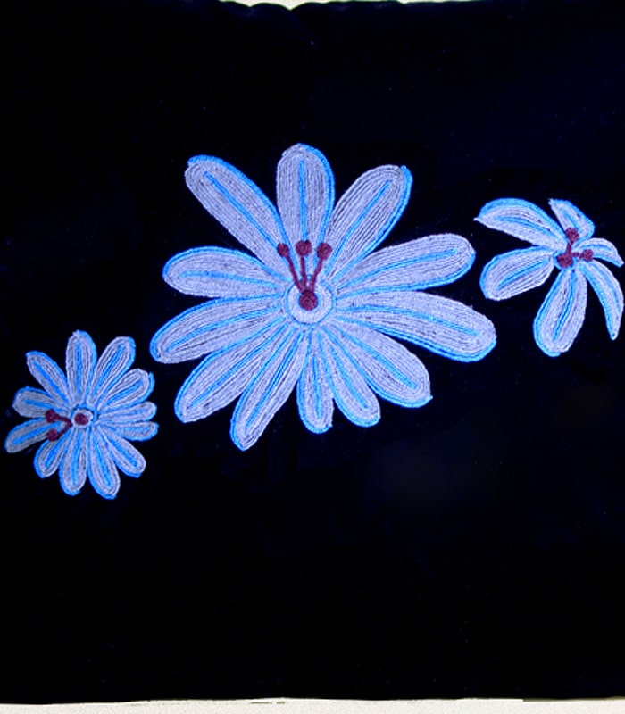 High Quality Velvet Cushion Cover (Black-Blue) - With Hand Ari Work, Lining, and Velvet Back 2