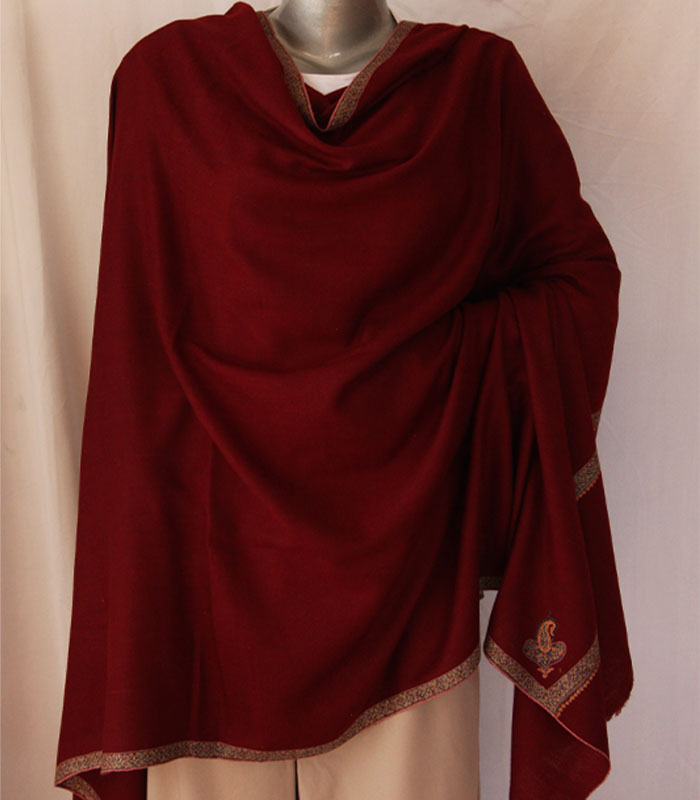 Deep Red Hashidaar Hand Embroidered Authentic Kashmiri Pashmina Shawl