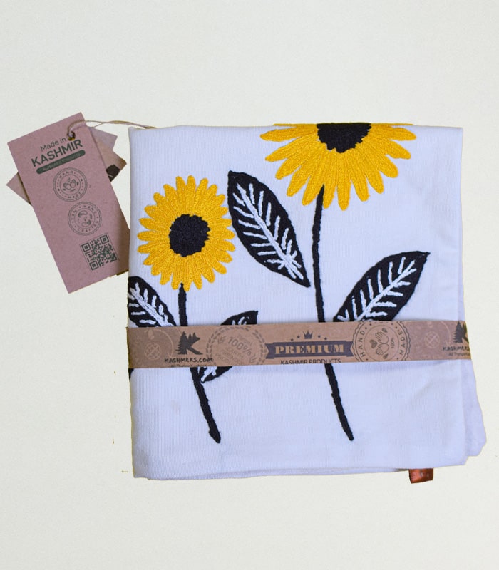 Pure Cotton Cushion Cover (White-Yellow)- With Hand Embroidery (Ari) and Lining 4