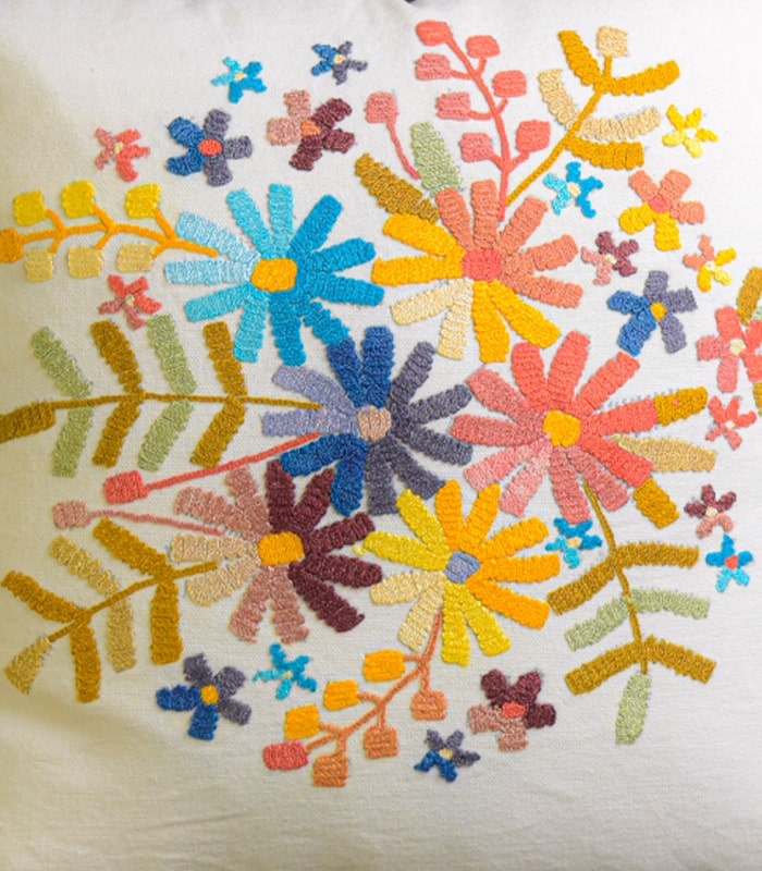 Pure Cotton White Cushion Cover - With Multicolored Hand Embroidery (Ari) and Lining 2