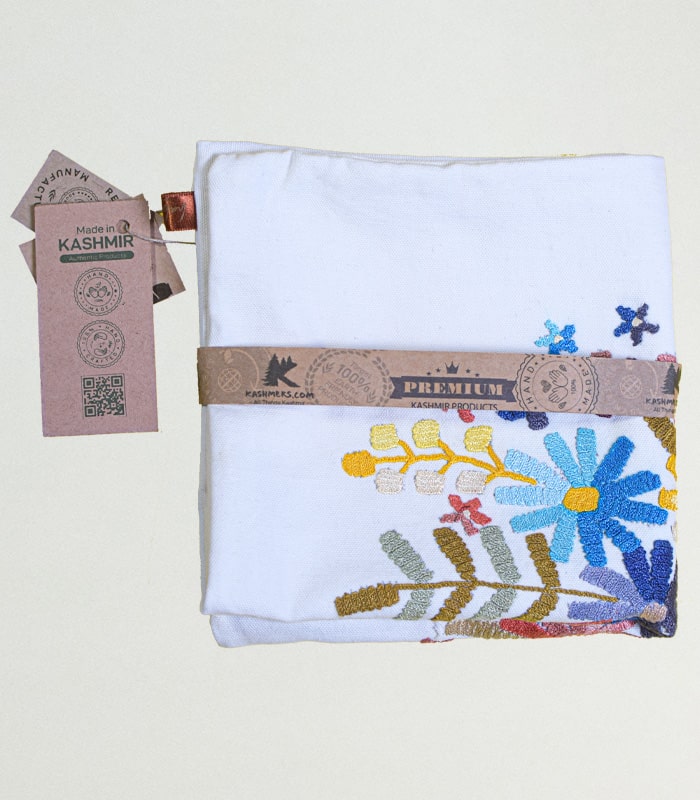 Pure Cotton White Cushion Cover - With Multicolored Hand Embroidery (Ari) and Lining 4