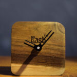 Walnut wood Table/desk clock - square small