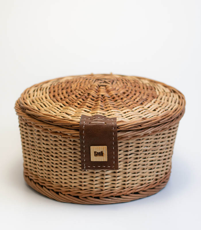 Willow Wicker Round Multipurpose Basket (Chapati /Fruit/ Vegetable/) - With Lids, and Leather (Set of 3)