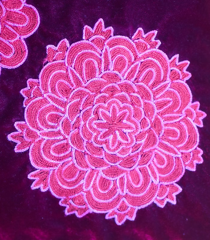 High-Quality Maroon Velvet Cushion Cover (Floral Design) - With Hand Ari Work and Velvet Back 2