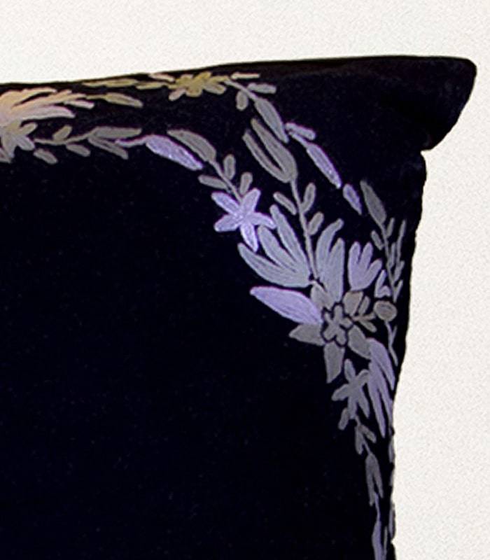 High-Quality Velvet Cushion Cover (Black-Grey) – With Hand Ari Work, Lining and Velvet Back 2