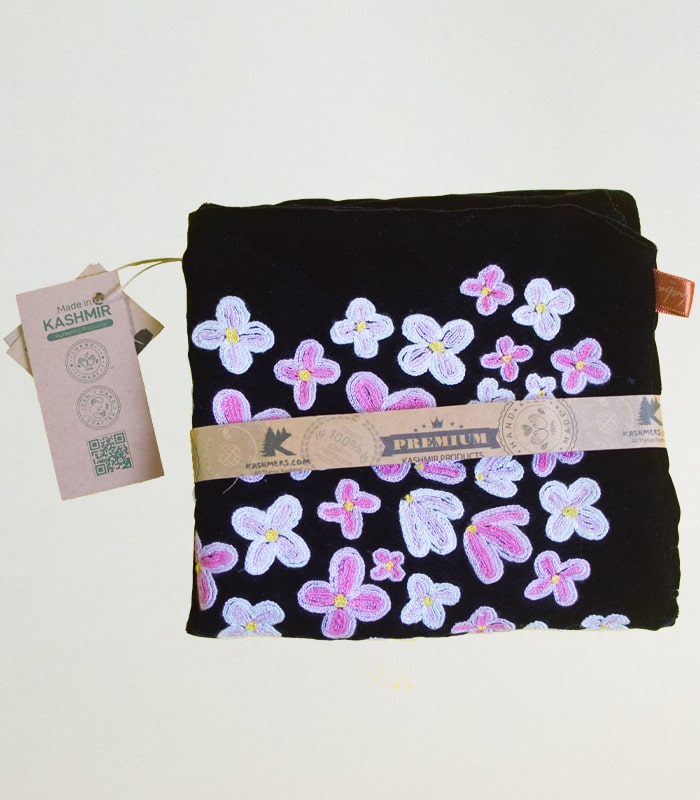 High-Quality Velvet Cushion Cover (Black-Pink) – With Hand Ari Work, Lining and Velvet Back 5