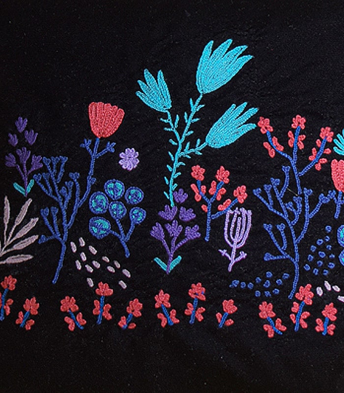 High-Quality Black Velvet Cushion Cover (Floral Design) - With Hand Ari Work, Lining and Velvet Back