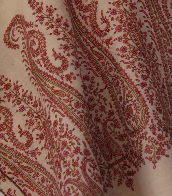 Cream Paladaar Hand Embroidered High-Quality Kashmiri Pashmina Shawl