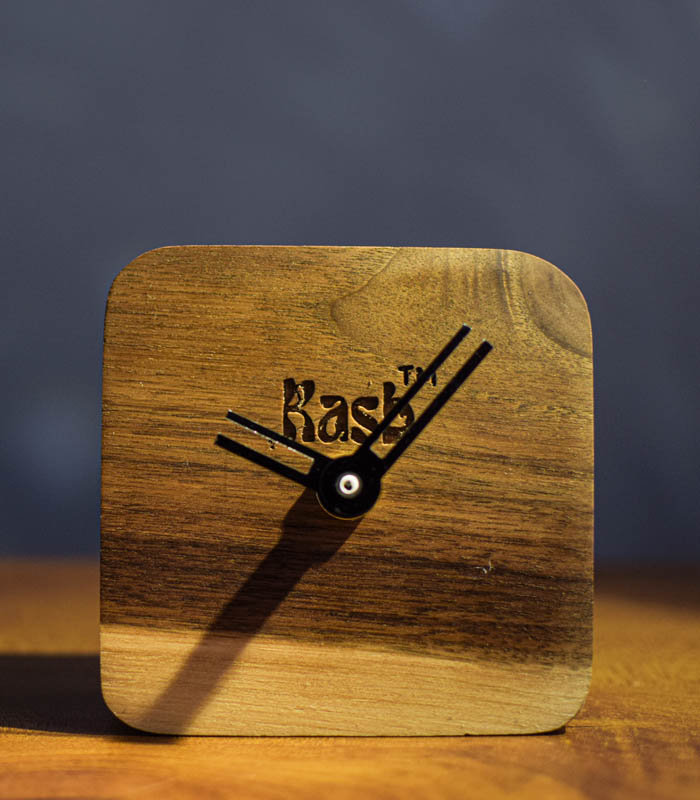 Walnut wood Table/desk clock - square small