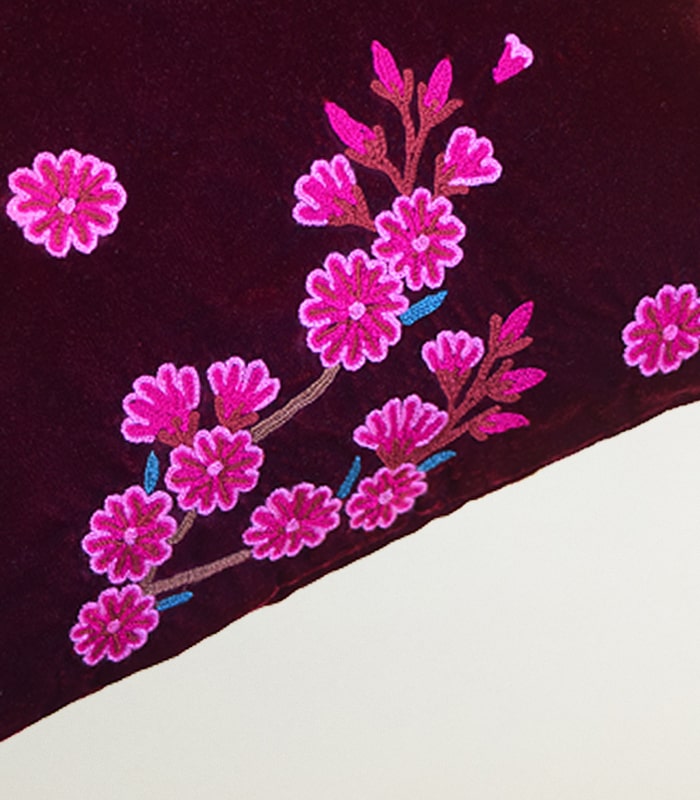 High-Quality Velvet Cushion Cover (Maroon-Pink) - With Hand Ari Work and Velvet Back 2