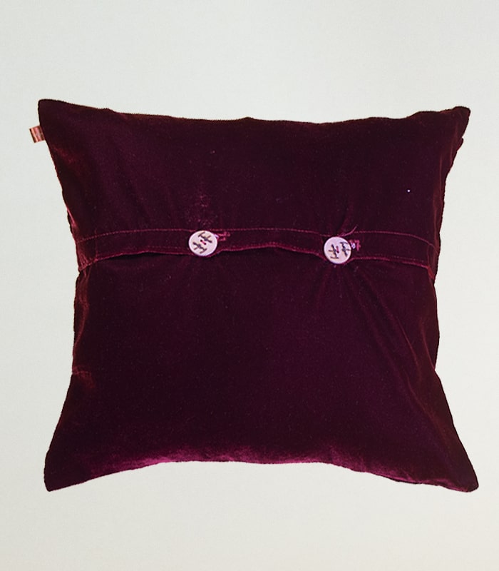 High-Quality Velvet Cushion Cover (Maroon-Pink) - With Hand Ari Work and Velvet Back 4