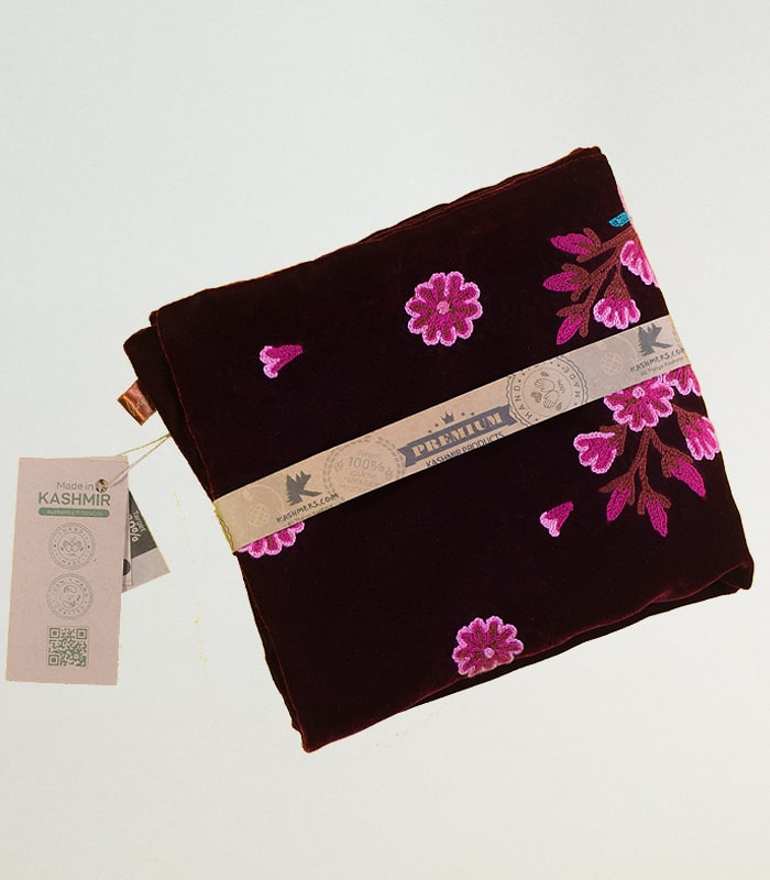 High-Quality Velvet Cushion Cover (Maroon-Pink) - With Hand Ari Work and Velvet Back 7