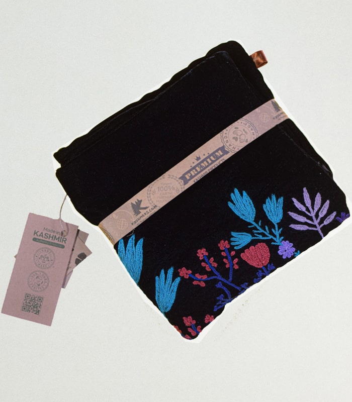 High-Quality Black Velvet Cushion Cover (Floral Design) - With Hand Ari Work, Lining and Velvet Back 5