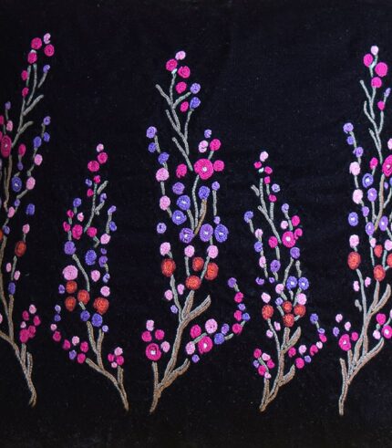 High-Quality Black Velvet Cushion Cover With Multicolored Hand Ari Work - With Lining and Velvet Back 2
