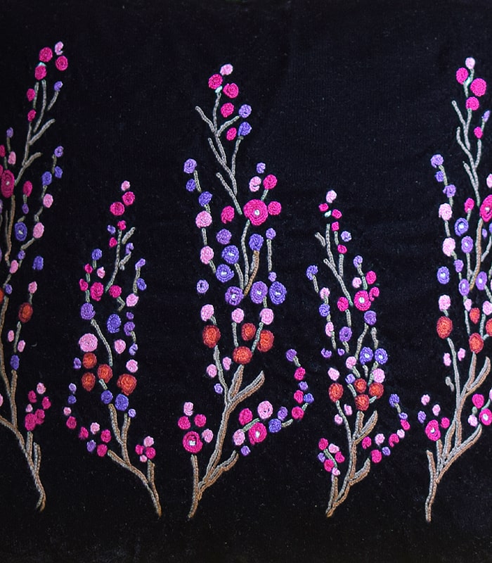 High-Quality Black Velvet Cushion Cover With Multicolored Hand Ari Work - With Lining and Velvet Back 2